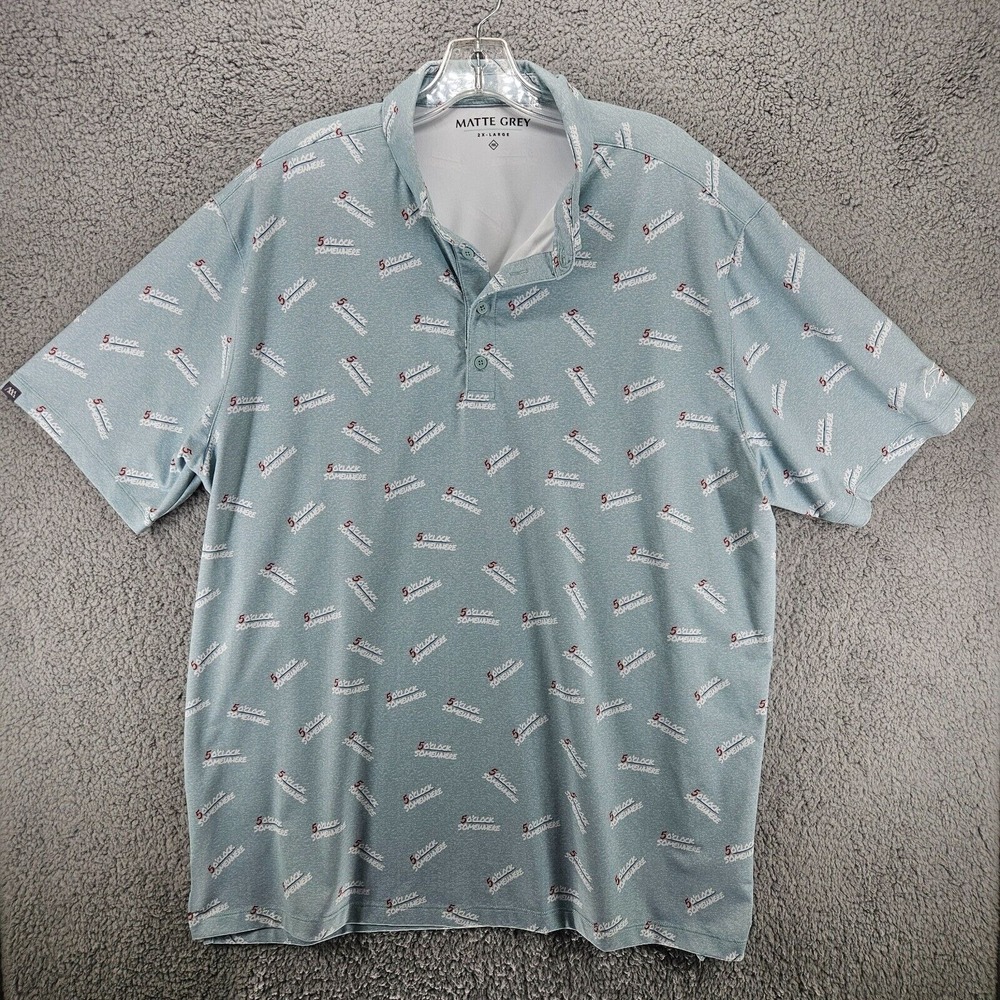 Matte Grey Short Sleeve Golf Polo Shirt Men's 2XL XXL 5 O'Clock Somewhere‎ Green